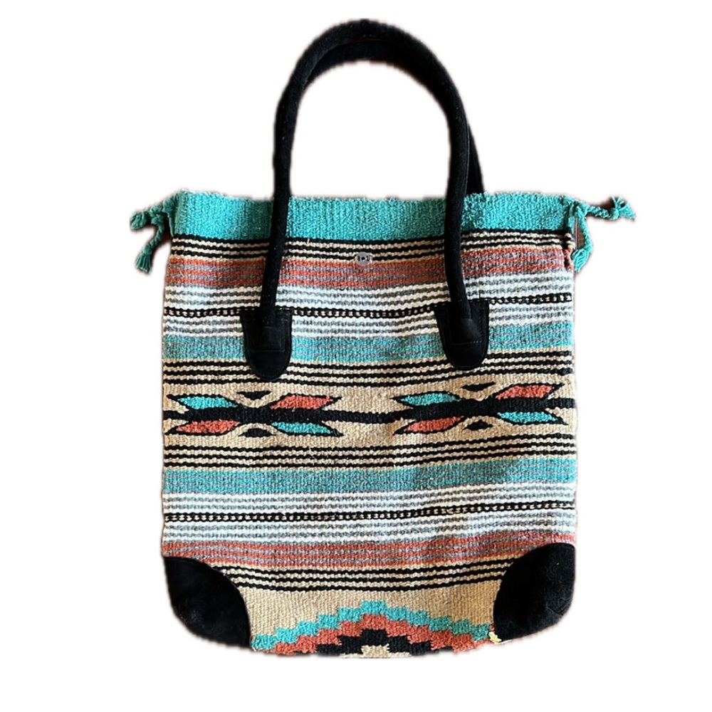 Blue and Black Aztec Southwestern Western Boho Chic Blanket Tote Bag